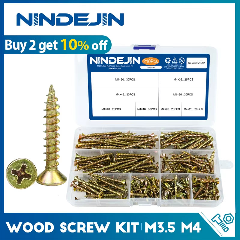 Wood Screw Kit M3.5 M4 Cross Recessed Fiberboard Screw Zinc Plated Flat Phillips Head Self Tapping Screw for Chipboard