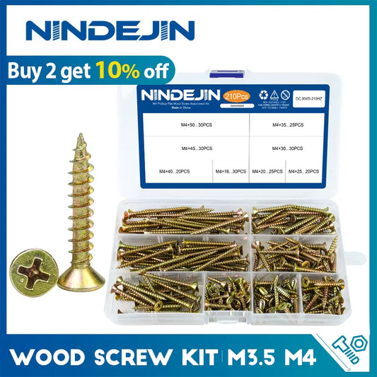 Wood Screw Kit M3.5 M4 Cross Recessed Fiberboard Screw Zinc Plated Flat Phillips Head Self Tapping Screw for Chipboard