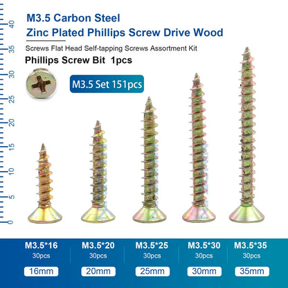 Wood Screw Kit M3.5 M4 Cross Recessed Fiberboard Screw Zinc Plated Flat Phillips Head Self Tapping Screw for Chipboard