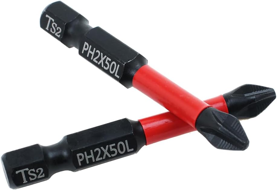 10 Pack Phillips PH2 Magnetic anti Slip Screwdriver Bit Set 2" L TS2 Toolsteel HRC63 Anti-Slip Long Drill Bits 1/4 Hex Shank Cross Single and Double Head Bits Screw Impact Driver Bits