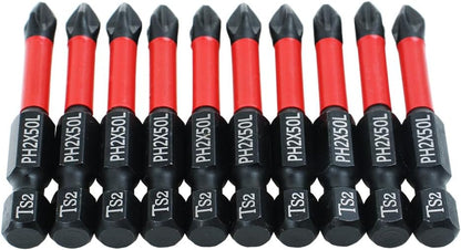 10 Pack Phillips PH2 Magnetic anti Slip Screwdriver Bit Set 2" L TS2 Toolsteel HRC63 Anti-Slip Long Drill Bits 1/4 Hex Shank Cross Single and Double Head Bits Screw Impact Driver Bits