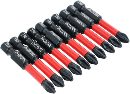 10 Pack Phillips PH2 Magnetic anti Slip Screwdriver Bit Set 2" L TS2 Toolsteel HRC63 Anti-Slip Long Drill Bits 1/4 Hex Shank Cross Single and Double Head Bits Screw Impact Driver Bits