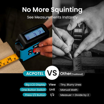 Digital Tape Measure 16 Ft, 2.4" LCD Display, 6 Metric and Imperial Units, Easy Read Digital Measuring Tape Retractable with Fractions 1/16 Rechargeable Measurement Tool for Distance/Area/Volume, Blue