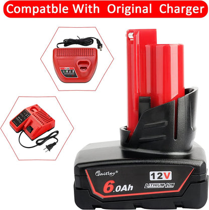 2 Pack 12V 6A Replacement Battery Compatible with Milwaukee 6.0Ah Power Tools