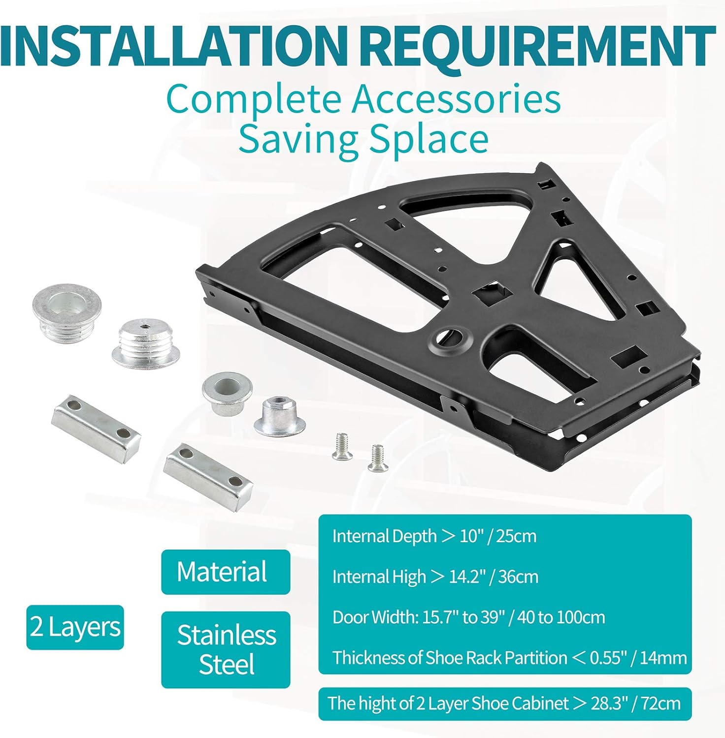 2 Layers Shoes Drawer Cabinet Hinges Flip Frames, Black Shoe Cabinet Replacement Fittings Stainless Steel for Kitchen Living Room, 1 Pair