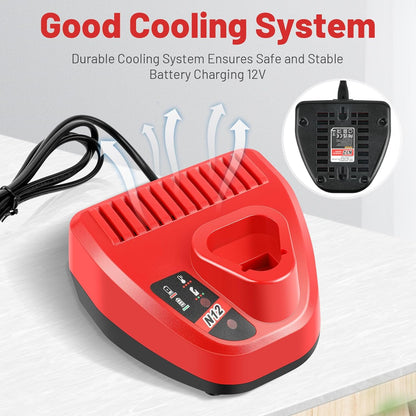 6000Mah High Capacity Replacement for Milwaukee 12V Battery and Rapid Charger Kit Compatible with Milwaukee 12V Batteries 48-11-2401 48-11-2402 48-11-2440 48-11-2411 C12 B C12 BX