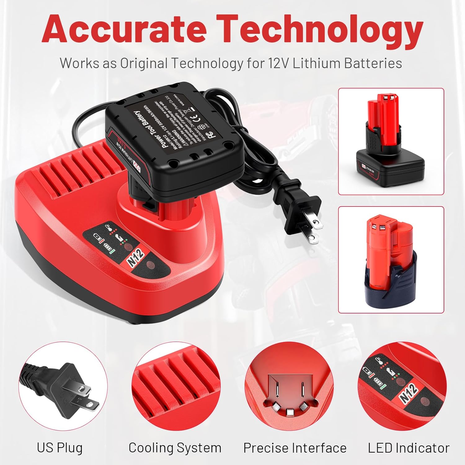 6000Mah High Capacity Replacement for Milwaukee 12V Battery and Rapid Charger Kit Compatible with Milwaukee 12V Batteries 48-11-2401 48-11-2402 48-11-2440 48-11-2411 C12 B C12 BX