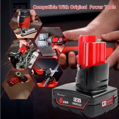 2 Pack 12V 6A Replacement Battery Compatible with Milwaukee 6.0Ah Power Tools