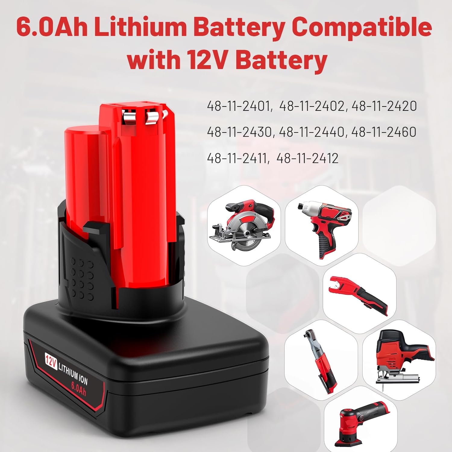 6000Mah High Capacity Replacement for Milwaukee 12V Battery and Rapid Charger Kit Compatible with Milwaukee 12V Batteries 48-11-2401 48-11-2402 48-11-2440 48-11-2411 C12 B C12 BX