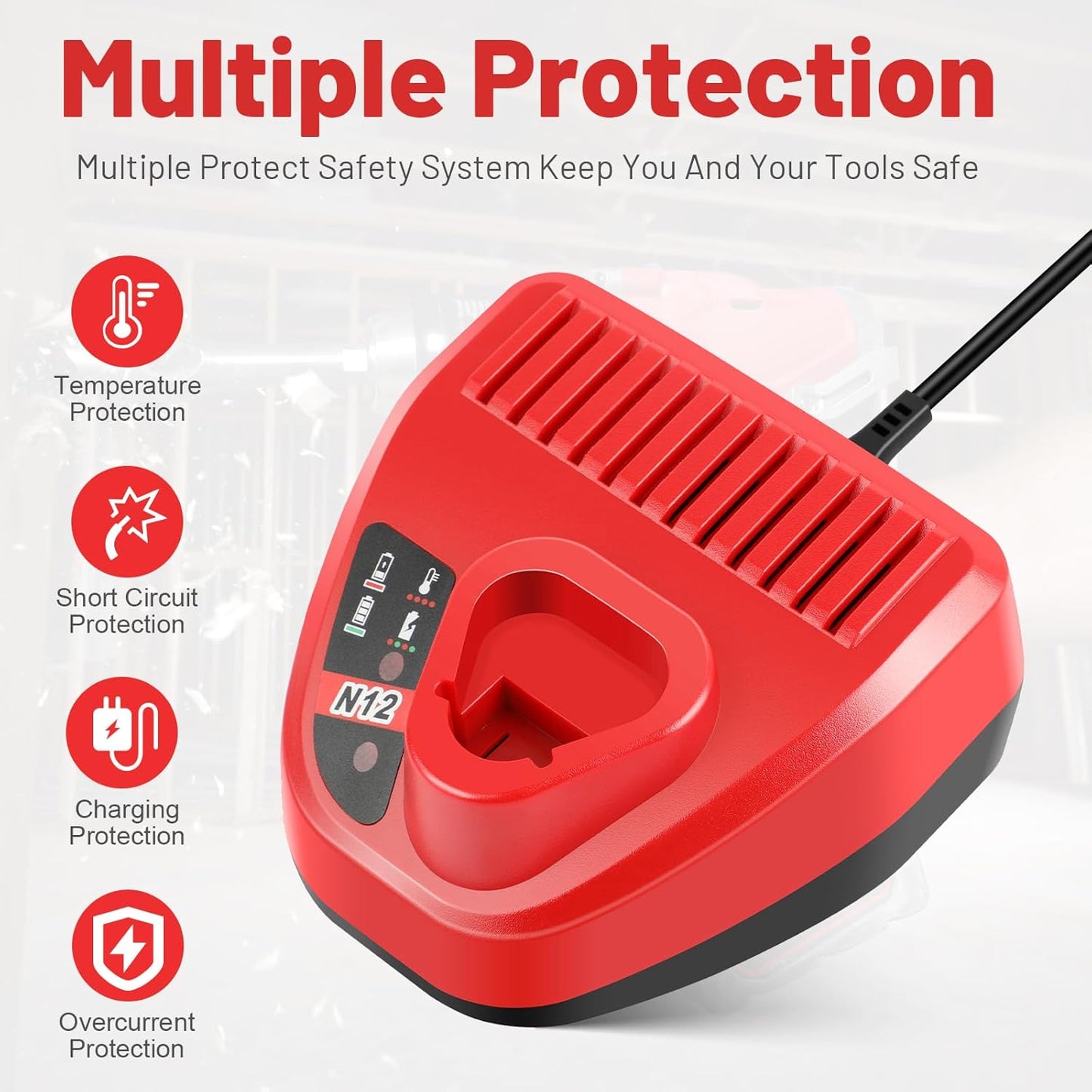 6000Mah High Capacity Replacement for Milwaukee 12V Battery and Rapid Charger Kit Compatible with Milwaukee 12V Batteries 48-11-2401 48-11-2402 48-11-2440 48-11-2411 C12 B C12 BX