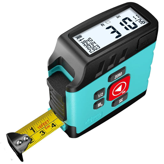 Digital Tape Measure 16 Ft, 2.4" LCD Display, 6 Metric and Imperial Units, Easy Read Digital Measuring Tape Retractable with Fractions 1/16 Rechargeable Measurement Tool for Distance/Area/Volume, Blue