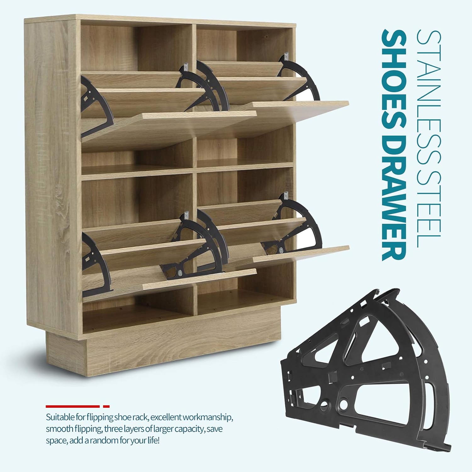 2 Layers Shoes Drawer Cabinet Hinges Flip Frames, Black Shoe Cabinet Replacement Fittings Stainless Steel for Kitchen Living Room, 1 Pair