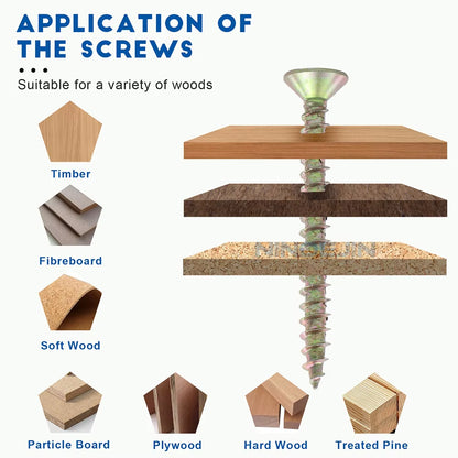Wood Screw Kit M3.5 M4 Cross Recessed Fiberboard Screw Zinc Plated Flat Phillips Head Self Tapping Screw for Chipboard