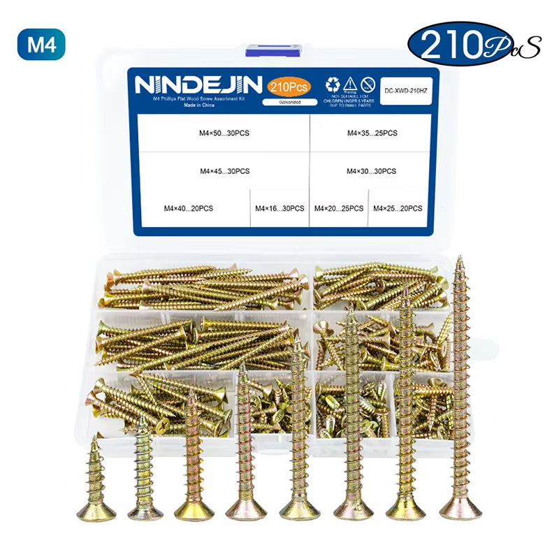 Wood Screw Kit M3.5 M4 Cross Recessed Fiberboard Screw Zinc Plated Flat Phillips Head Self Tapping Screw for Chipboard