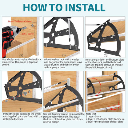 2 Layers Shoes Drawer Cabinet Hinges Flip Frames, Black Shoe Cabinet Replacement Fittings Stainless Steel for Kitchen Living Room, 1 Pair