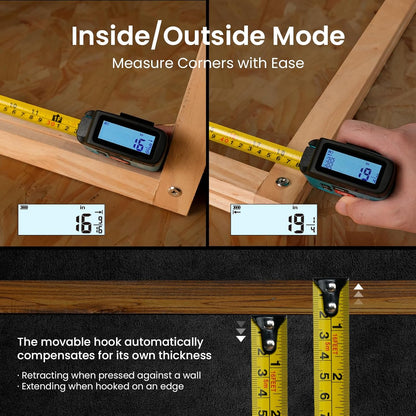 Digital Tape Measure 16 Ft, 2.4" LCD Display, 6 Metric and Imperial Units, Easy Read Digital Measuring Tape Retractable with Fractions 1/16 Rechargeable Measurement Tool for Distance/Area/Volume, Blue