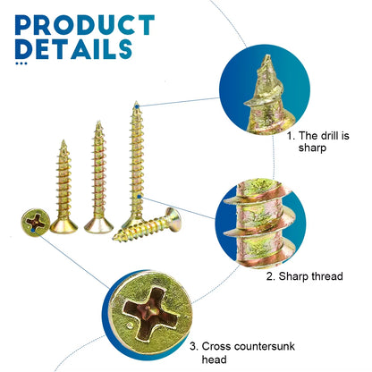 Wood Screw Kit M3.5 M4 Cross Recessed Fiberboard Screw Zinc Plated Flat Phillips Head Self Tapping Screw for Chipboard